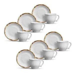 PRÉ-VENDA: Jogo 6 Xícaras de Chá com Pires Cerâmica Bambu 200ml Scalla