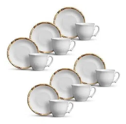 PRÉ-VENDA: Jogo 6 Xícaras de Chá com Pires Cerâmica Bambu 200ml Scalla