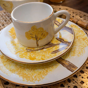 PRÉ-VENDA: Jogo 6 Xícaras de Chá com Pires Cerâmica Ypê Amarelo com Filete de Ouro 200ml Scalla