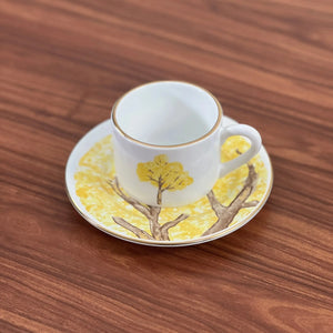 PRÉ-VENDA: Jogo 6 Xícaras de Chá com Pires Cerâmica Ypê Amarelo com Filete de Ouro 200ml Scalla