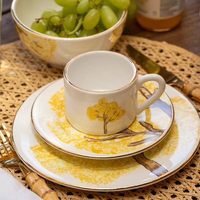 PRÉ-VENDA: Jogo 6 Xícaras de Chá com Pires Cerâmica Ypê Amarelo com Filete de Ouro 200ml Scalla