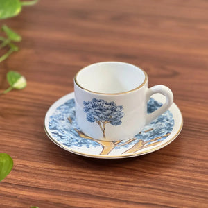 PRÉ-VENDA: Jogo 6 Xícaras de Chá com Pires Cerâmica Ypê Colorido com Filete de Ouro 200ml Scalla