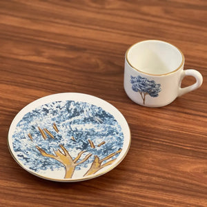 PRÉ-VENDA: Jogo 6 Xícaras de Chá com Pires Cerâmica Ypê Colorido com Filete de Ouro 200ml Scalla