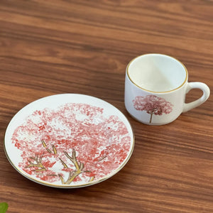 PRÉ-VENDA: Jogo 6 Xícaras de Chá com Pires Cerâmica Ypê Colorido com Filete de Ouro 200ml Scalla