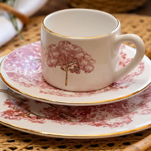 PRÉ-VENDA: Jogo 6 Xícaras de Chá com Pires Cerâmica Ypê Rosa com Filete de Ouro 200ml Scalla