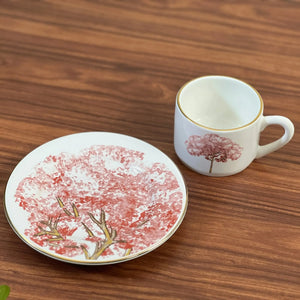 PRÉ-VENDA: Jogo 6 Xícaras de Chá com Pires Cerâmica Ypê Rosa com Filete de Ouro 200ml Scalla