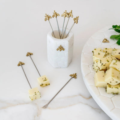 PRÉ-VENDA: Kit 8 Palitos Aperitivo com Suporte Mármore Laguiole Bee