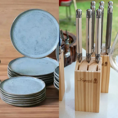 PRÉ-VENDA: Kit Aparelho de Jantar Stoneware Bio Breeze 30 Peças Porto Brasil + Faqueiro Laguiole La Maison Luxo Marfim 30 Peças