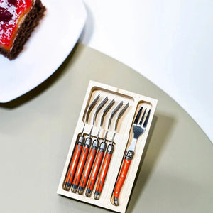 PRÉ-VENDA: Kit com 6 Garfos para Sobremesa Luxo Laranja Laguiole La Maison