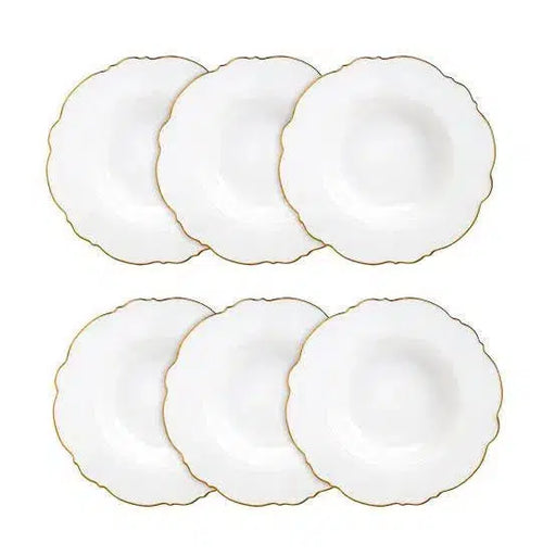 PRÉ-VENDA: Kit com 6 Pratos Fundos Porcelana Wolff Maldivas Fio Dourado 23cm