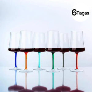 PRÉ-VENDA: Kit com 6 Taças para Vinho em Cristal Sommelier 560ml Hastes Coloridas