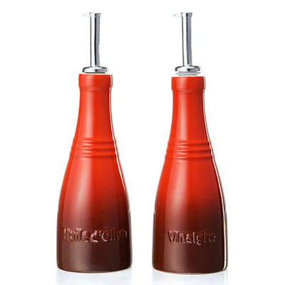 PRÉ-VENDA: Kit com Porta Azeite e Vinagre Cerâmica Vermelho 240ml Le Creuset