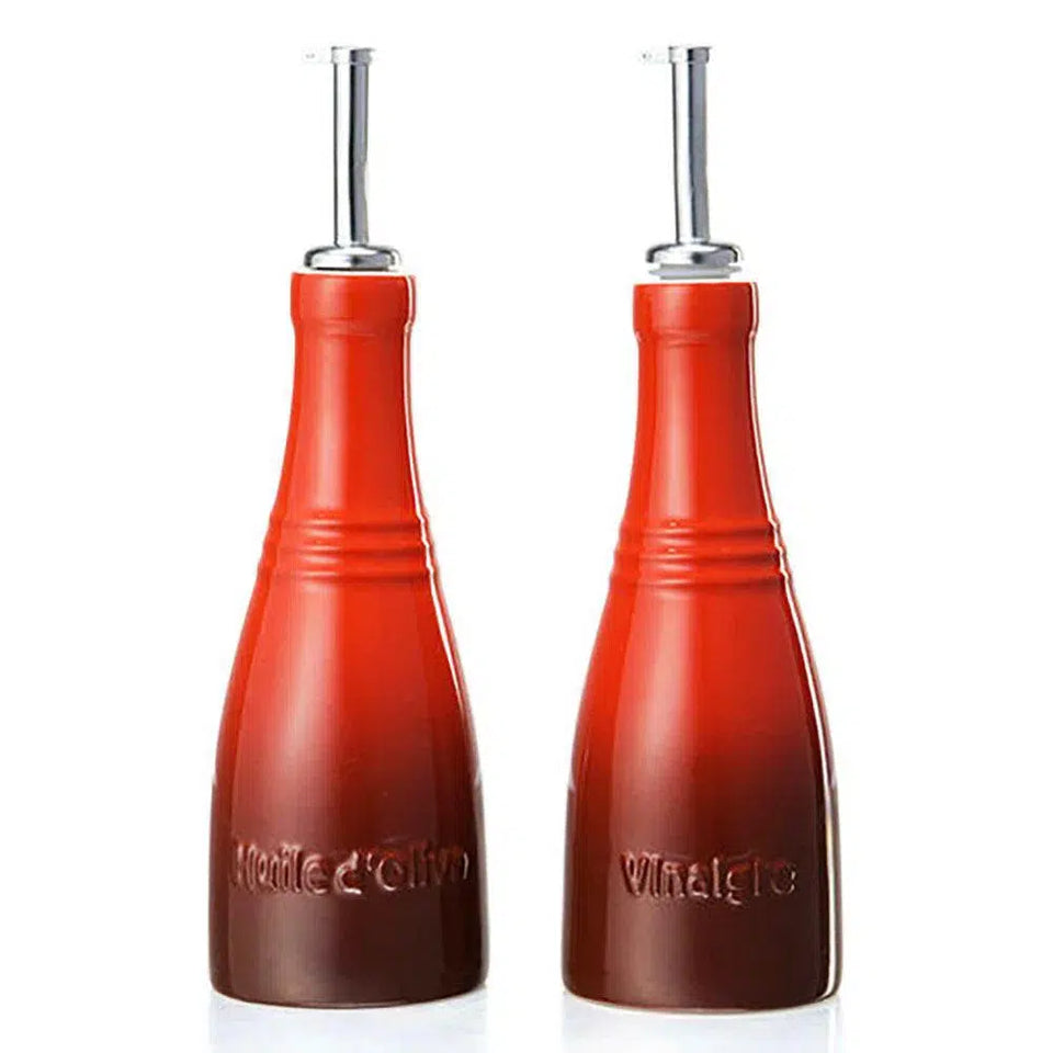 PRÉ-VENDA: Kit com Porta Azeite e Vinagre Cerâmica Vermelho 240ml Le Creuset