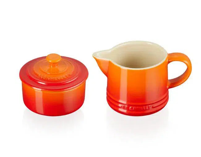 PRÉ-VENDA: Kit com Porta Creme 300ml e Açúcar 250ml Signature Cerâmica Laranja Le Creuset