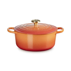 PRÉ-VENDA: Panela Le Creuset Redonda Signature Flamme Dorée com Pegador Dourado 6,7L 28cm