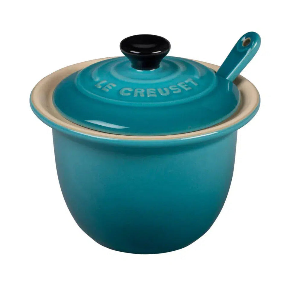 PRÉ-VENDA: Porta Condimentos Com Colher Cerâmica Azul Caribe Le Creuset