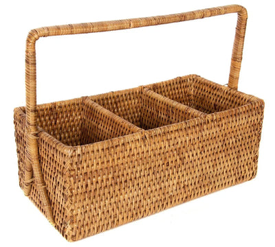 PRÉ-VENDA: Porta Talheres Retangular em Rattan com Alça Bahali 30x15x12,5cm