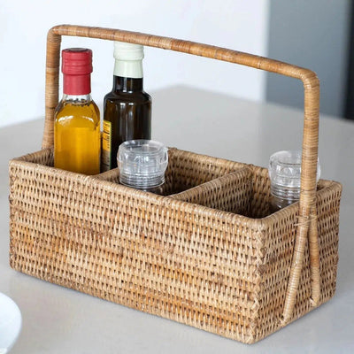 PRÉ-VENDA: Porta Talheres Retangular em Rattan com Alça Bahali 30x15x12,5cm