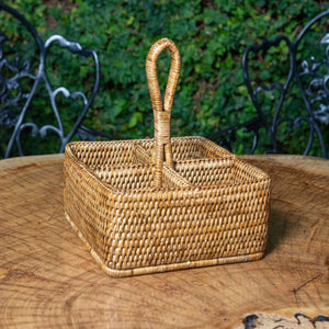 PRÉ-VENDA: Porta Temperos Quadrado em Rattan com Alça Bahali Médio