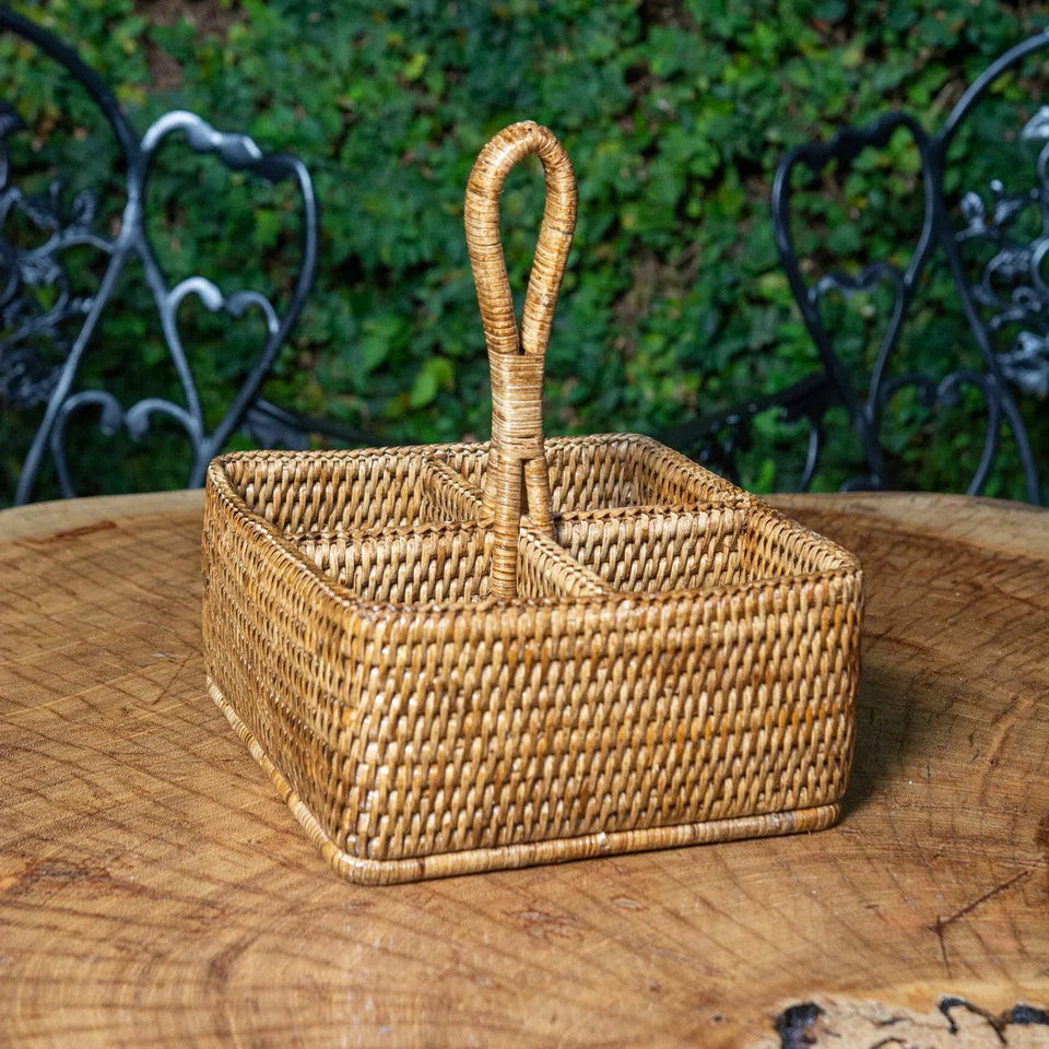 PRÉ-VENDA: Porta Temperos Quadrado em Rattan com Alça Bahali Médio