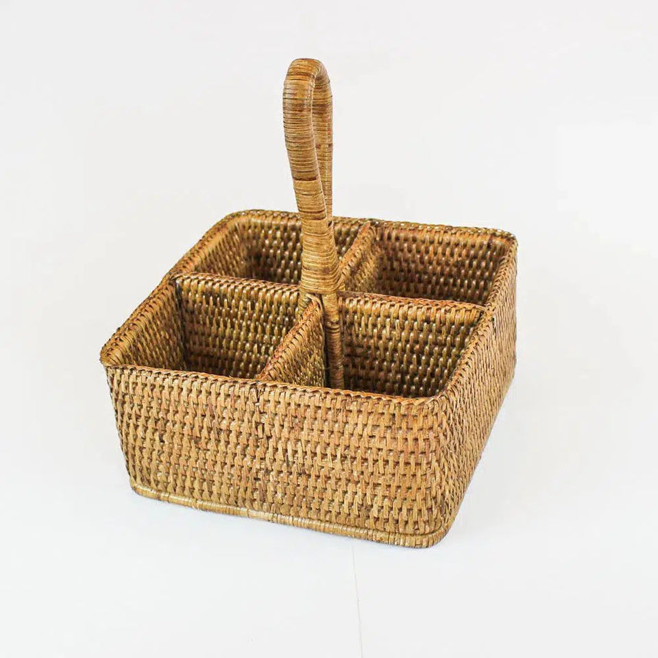 PRÉ-VENDA: Porta Temperos Quadrado em Rattan com Alça Bahali Médio