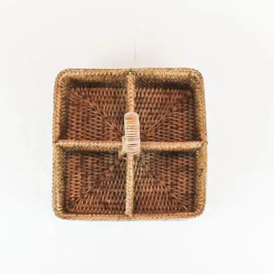 PRÉ-VENDA: Porta Temperos Quadrado em Rattan com Alça Bahali Médio