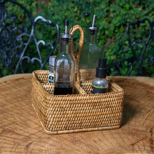 PRÉ-VENDA: Porta Temperos Quadrado em Rattan com Alça Bahali Médio