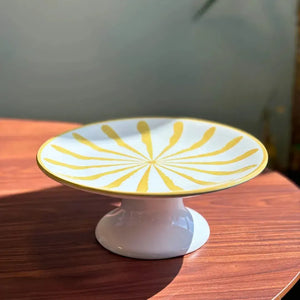 PRÉ-VENDA: Prato para Bolo com Pé Cerâmica Piuma Amarelo Scalla