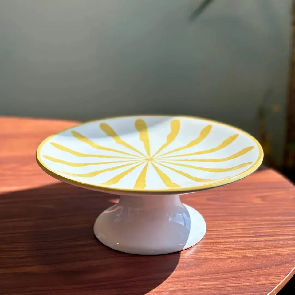 PRÉ-VENDA: Prato para Bolo com Pé Cerâmica Piuma Amarelo Scalla