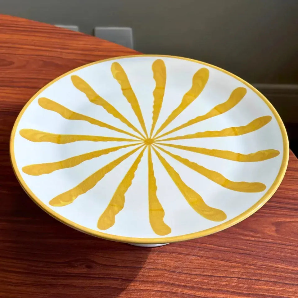 PRÉ-VENDA: Prato para Bolo com Pé Cerâmica Piuma Amarelo Scalla