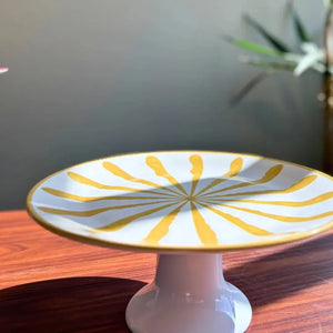 PRÉ-VENDA: Prato para Bolo com Pé Cerâmica Piuma Amarelo Scalla