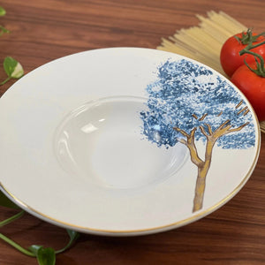 PRÉ-VENDA: Prato para Risoto Cerâmica Ypê Azul com Filete de Ouro 28cm Scalla