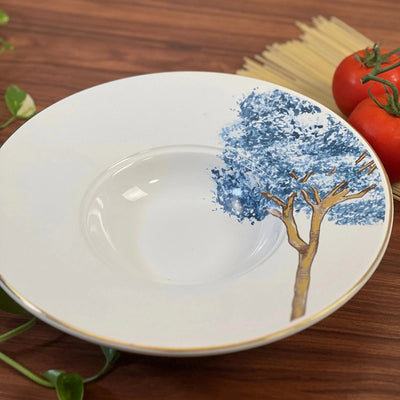 PRÉ-VENDA: Prato para Risoto Cerâmica Ypê Azul com Filete de Ouro 28cm Scalla