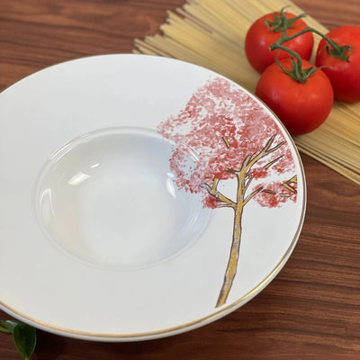 PRÉ-VENDA: Prato para Risoto Cerâmica Ypê Rosa com Filete de Ouro 28cm Scalla