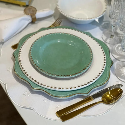 PRÉ-VENDA: Sousplat Cerâmica Brasilis Verde com Filete em Ouro 32cm Scalla