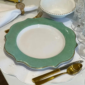 PRÉ-VENDA: Sousplat Cerâmica Brasilis Verde com Filete em Ouro 32cm Scalla
