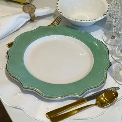 PRÉ-VENDA: Sousplat Cerâmica Brasilis Verde com Filete em Ouro 32cm Scalla