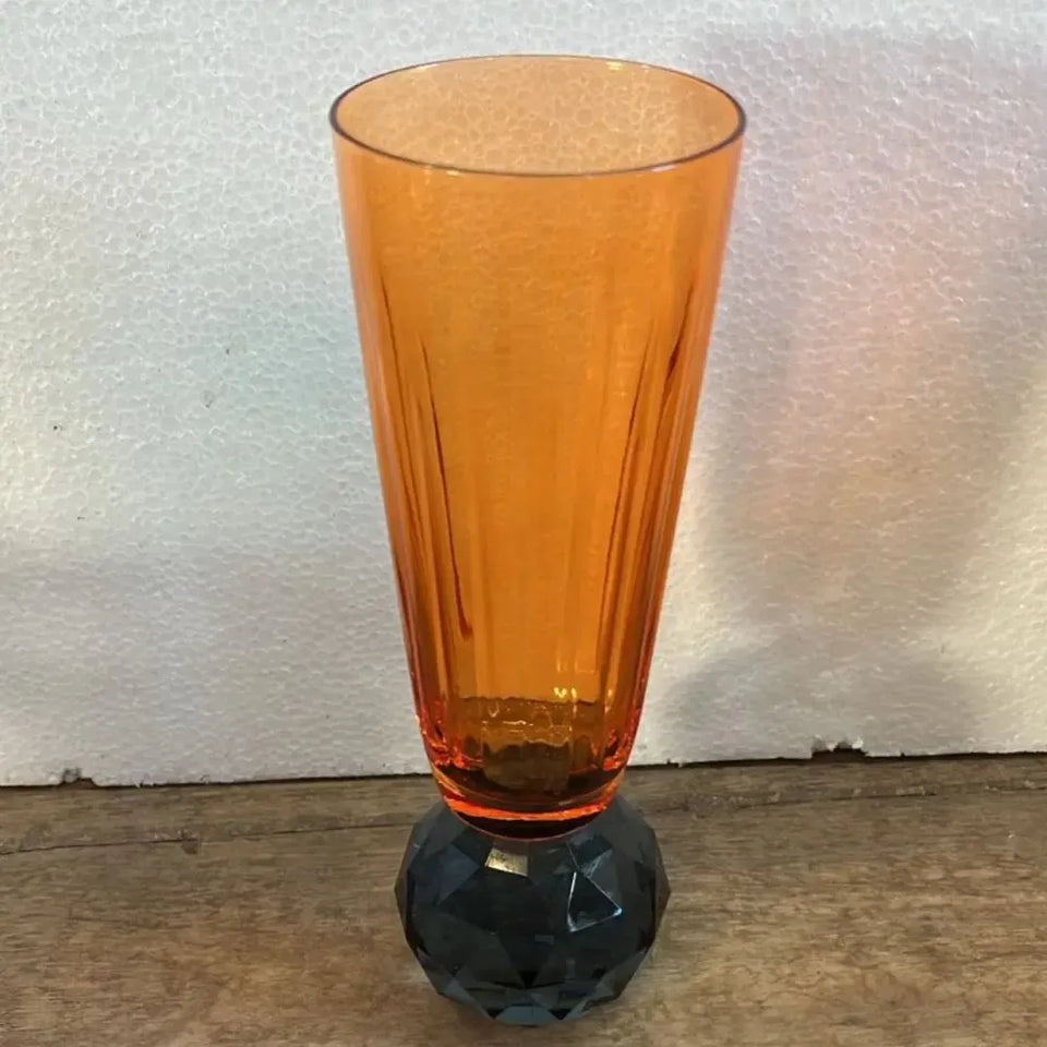 PRÉ-VENDA: Taça para Champanhe Vidro base Geométrica Laranja / Azul Linha Sintonia 300ml