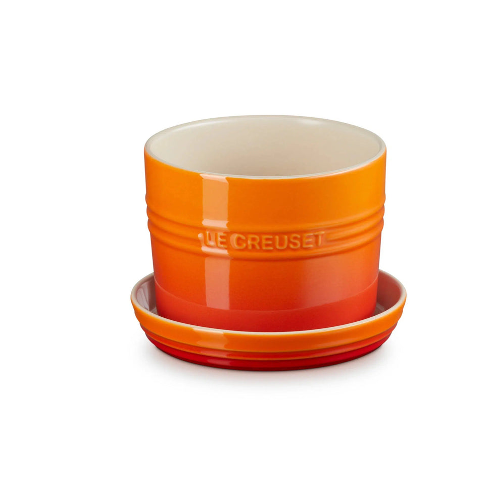 PRÉ-VENDA: Vaso para Ervas com Bandeja Cerâmica Laranja 14cm Le Creuset