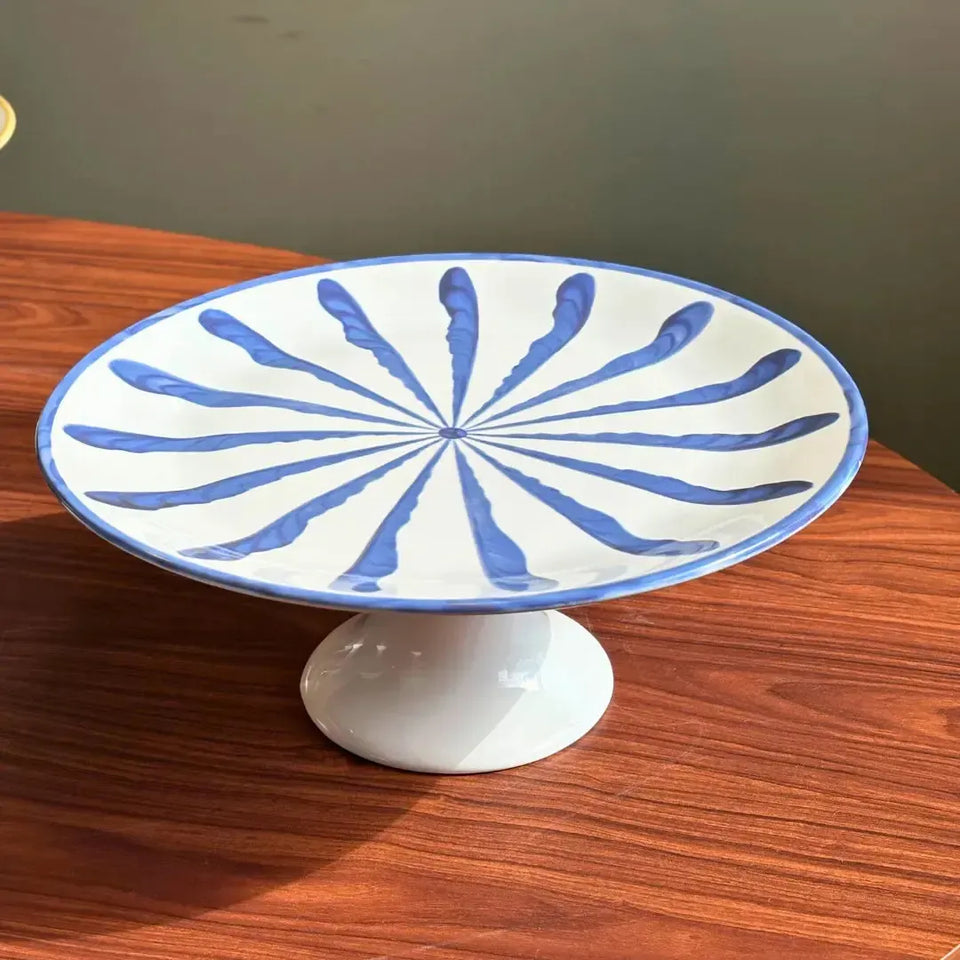 PRÉ-VENDA: préPrato para Bolo com Pé Cerâmica Piuma Azul Scalla