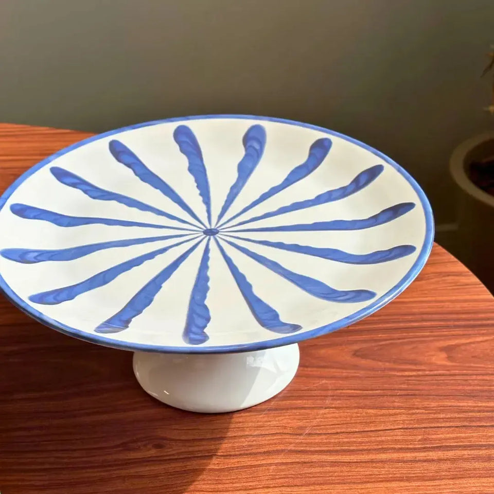 PRÉ-VENDA: préPrato para Bolo com Pé Cerâmica Piuma Azul Scalla