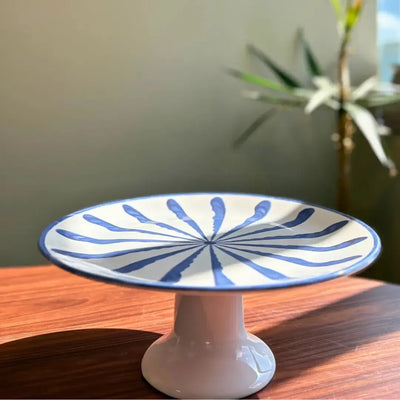 PRÉ-VENDA: préPrato para Bolo com Pé Cerâmica Piuma Azul Scalla