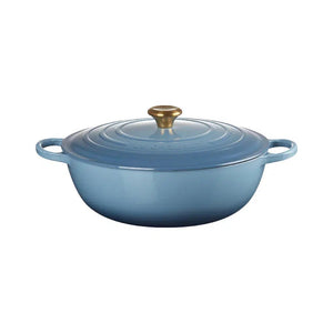 Panela Le Creuset Marmita Signature Chambray com Pegador Dourado 32cm