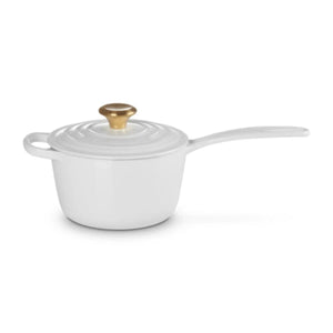 Panela Le Creuset Molheira Signature Branca com Pegador Dourado 1,5L 16cm