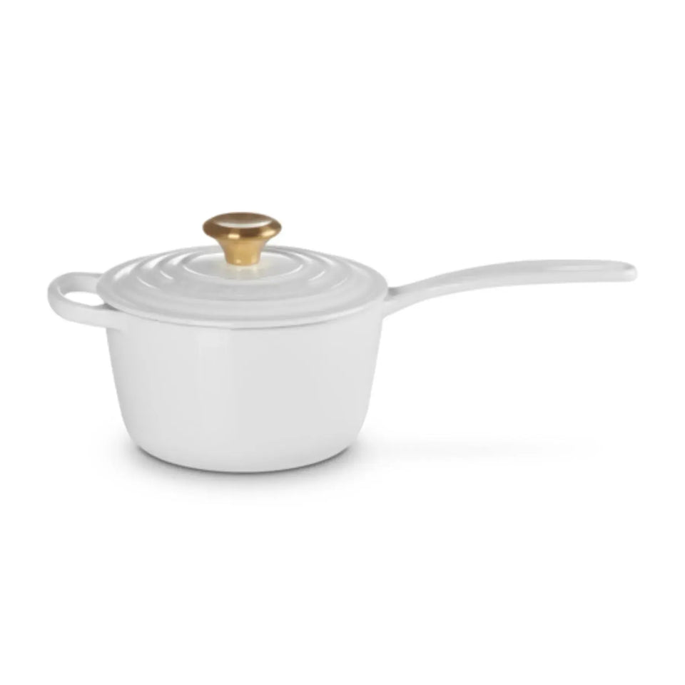 Panela Le Creuset Molheira Signature Branca com Pegador Dourado 1,5L 16cm