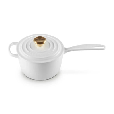 Panela Le Creuset Molheira Signature Branca com Pegador Dourado 1,5L 16cm