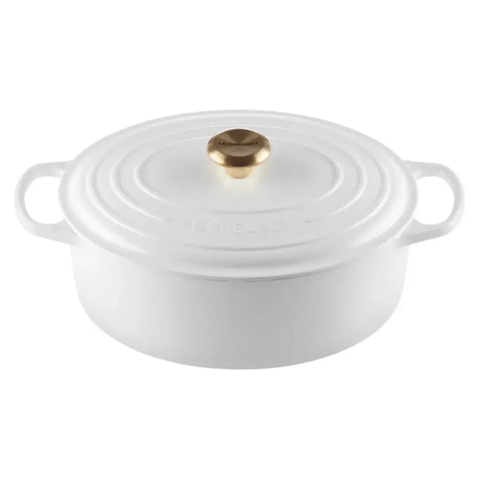 Panela Le Creuset Oval Signature Branca com Pegador Dourado 6,3L 31cm