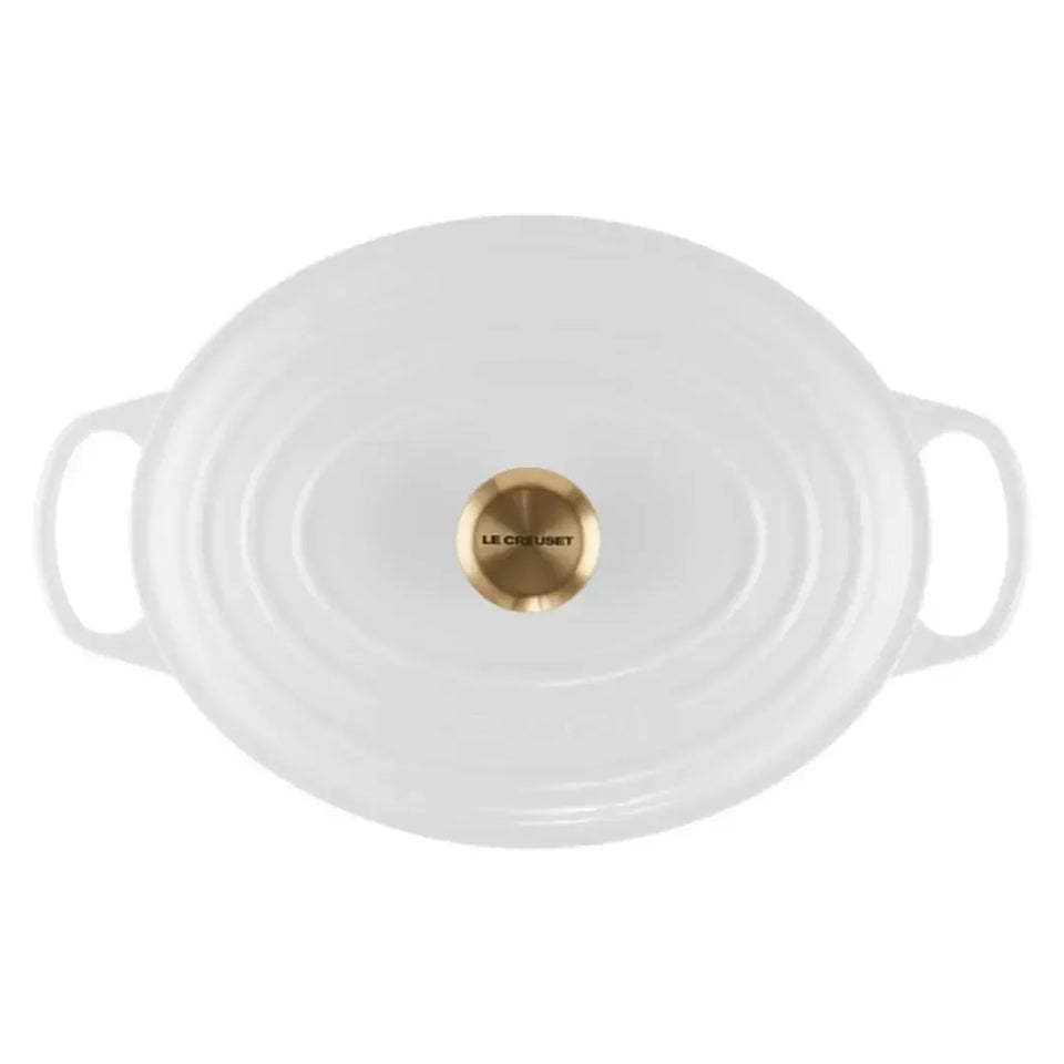 Panela Le Creuset Oval Signature Branca com Pegador Dourado 6,3L 31cm