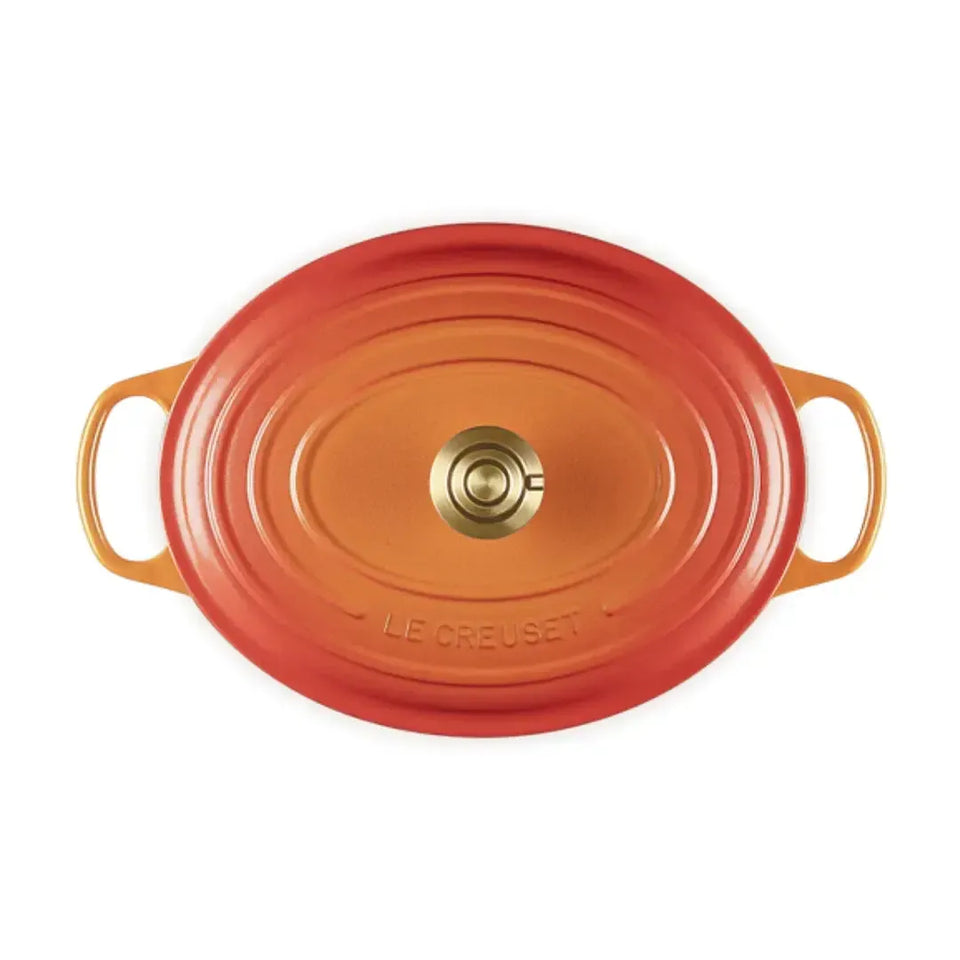 Panela Le Creuset Oval Signature Flamme Dorée com Pegador Dourado 13,9L 40cm