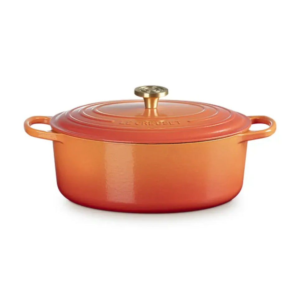 Panela Le Creuset Oval Signature Flamme Dorée com Pegador Dourado 13,9L 40cm